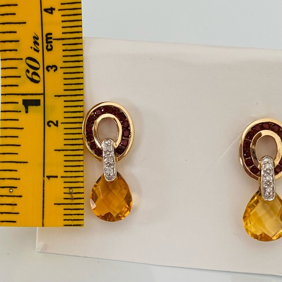 Garnet with Citrine Briolette dangle earrings - Picture 5 of 6